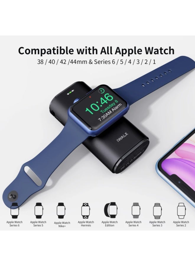 iWalk Portable Apple Watch Charger 9000mAh Power Bank - Built-in Lightning Cable for iPhone - Magnetic Wireless Travel Charger for Apple Watch Series 10/9/8/7/6/SE/Ultra - Dual Charging - White - Image 3